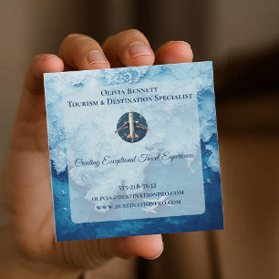 Tourism Profession Blue Sea Map Company Logo QR Square Business Card