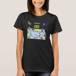 Tourist attractions map of Kansas state USA major  T-Shirt