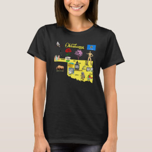 Tourist Attractions Map Of Oklahoma, Usa, Major Ci T-Shirt