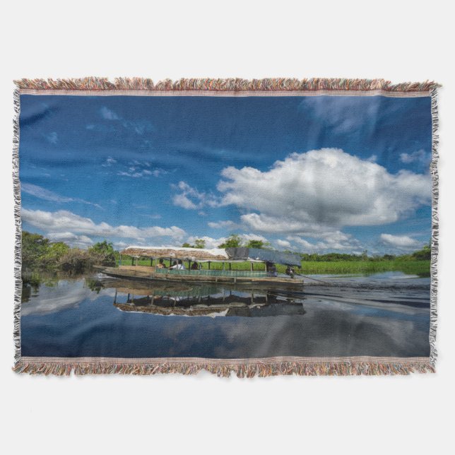 Tourist Boat Reflection Throw Blanket (Front)
