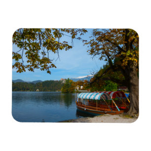 Tourist boats in Lake Bled in autumn Magnet
