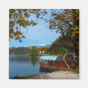 Tourist boats in Lake Bled in autumn Magnet