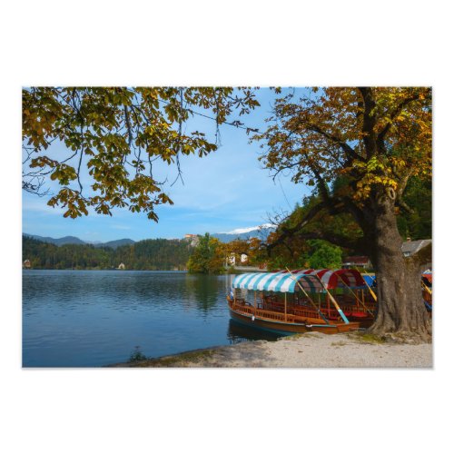 Tourist boats in Lake Bled in autumn Photo Print