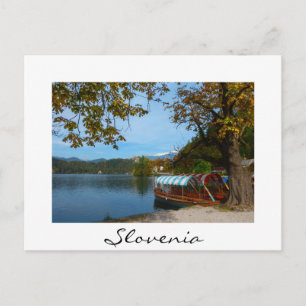 Tourist boats in Lake Bled in autumn Postcard