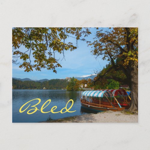 Tourist boats in Lake Bled in autumn Postcard