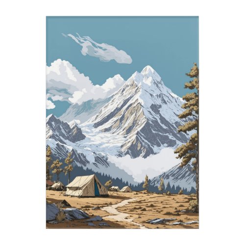 Tourist Camp with Snowy Mountains as the Backstage Acrylic Print
