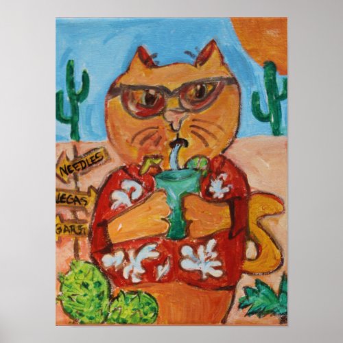 Tourist Cat Kitschy Folk Art Fun Design Poster