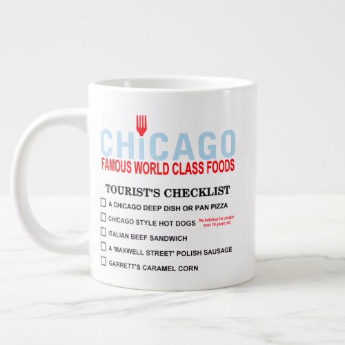 Tourist Checklist of Famous Chicago Foods Giant Coffee Mug