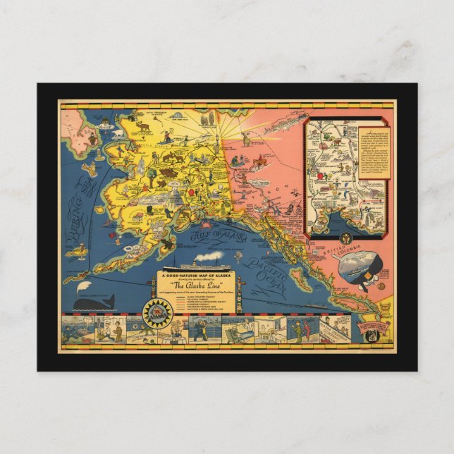 Tourist Map of Alaska from the Past Postcard (Front)