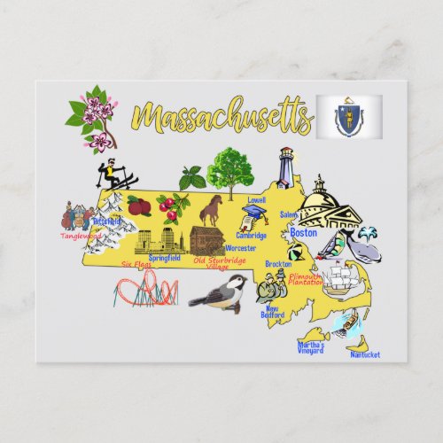 tourist map of Massachusetts state Postcard