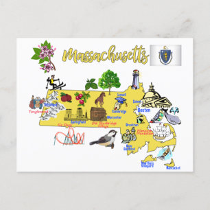tourist map of Massachusetts state Postcard