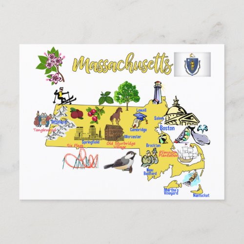 tourist map of Massachusetts state Postcard