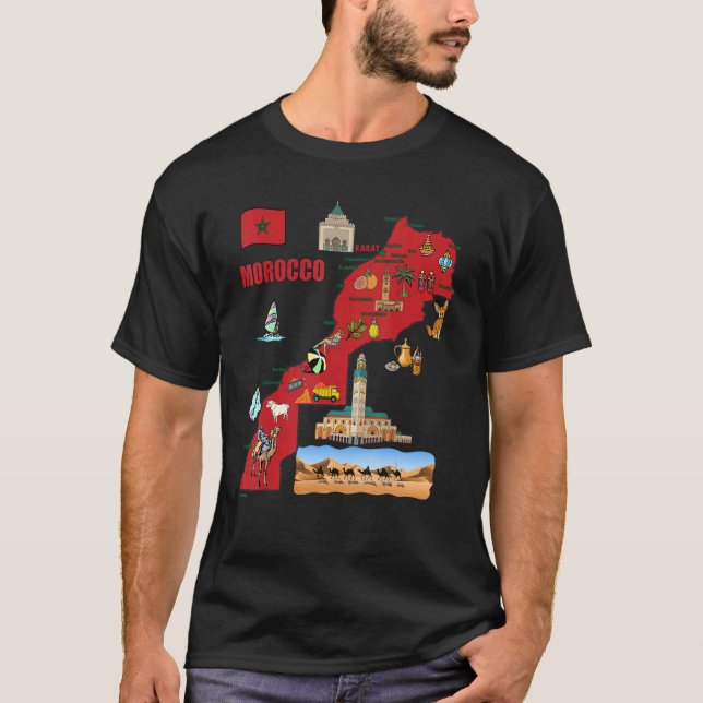 Tourist Map Of Morocco  Major Cities  Flag  Symbol T-Shirt (Front)