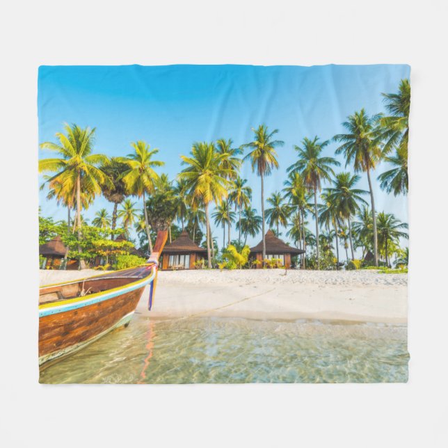Tourist Resort's Bungalows on the Beach | Thailand Fleece Blanket (Front (Horizontal))