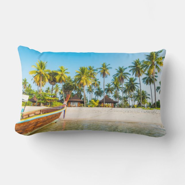 Tourist Resort's Bungalows on the Beach | Thailand Lumbar Pillow (Front)