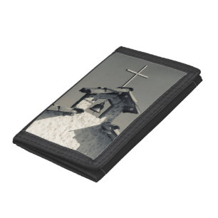 Tourist town, village chapel trifold wallet