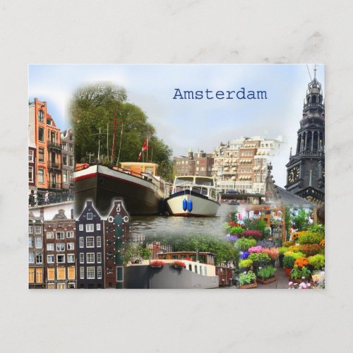 Touristic sites of Amsterdam Postcard