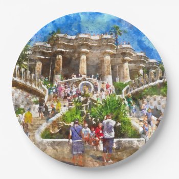 Tourists At Parc Guell In Barcelona Spain Paper Plates by bbourdages at Zazzle