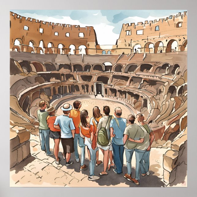 Tourists at Rome's Colosseum Print (Front)
