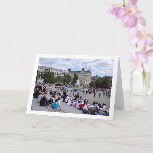 Tourists at Trafalgar Square London England Card