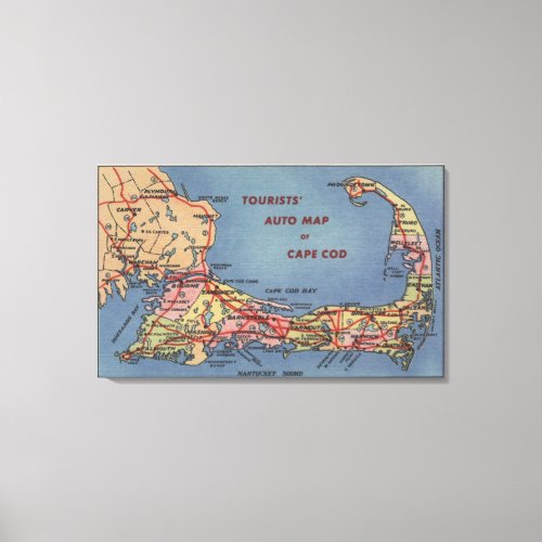 Tourists Auto Map of Cape Cod Canvas Print