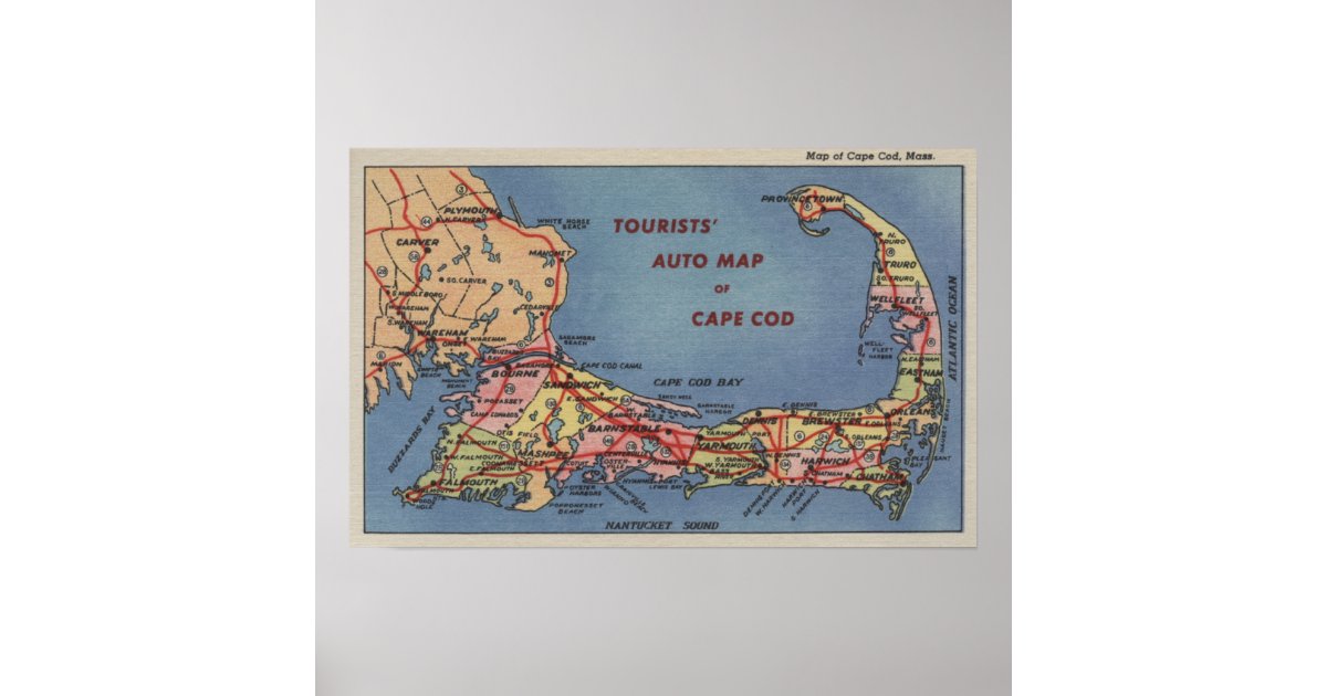 Tourists' Auto Map of Cape Cod Poster | Zazzle