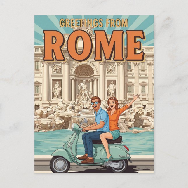 Tourists on Vespa in Rome Italy Postcard (Front)