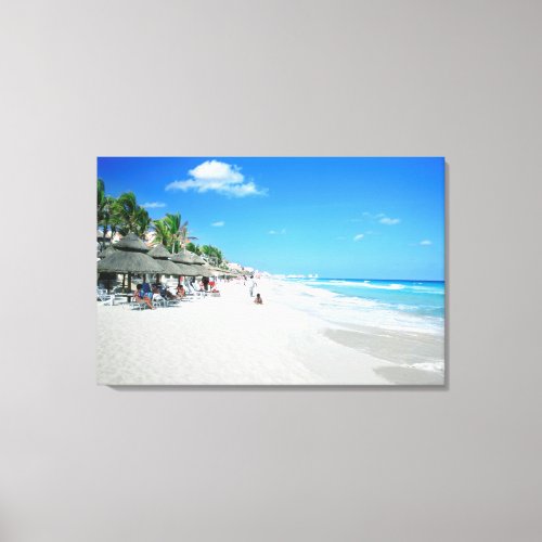 Tourists Walking On Cancun Beach Canvas Print