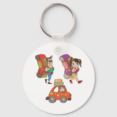 Tourists With Backpacks Travelling Keychain