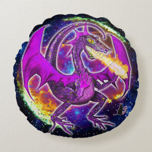 Tourmaline Cosmic Dragon Round Pillow