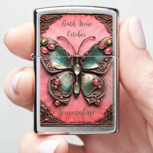 Tourmaline Metal Art Butterfly October Birth Stone Zippo Lighter