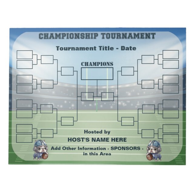 Tournament Bracket french bulldog quarterback  Notepad (Front)
