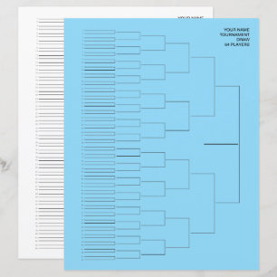 Tournament draw template paper sheet for 64 player