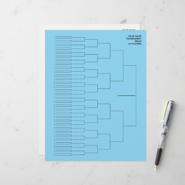 Tournament draw template paper sheet for 64 player (Front/Back In Situ)