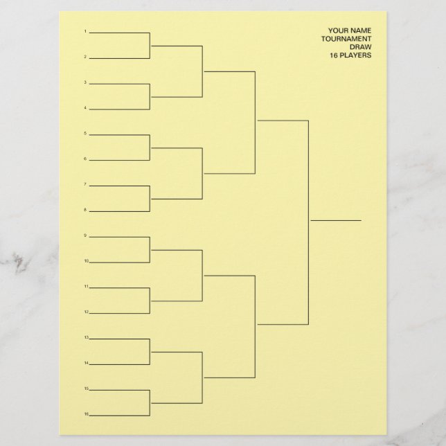 Tournament draw template sheet for 16 players (Front)