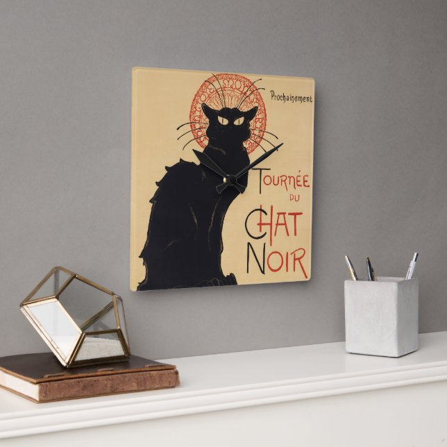 Tournee du Chat Noir Vintage Black Cat Art Nouveau Square Wall Clock (Office)