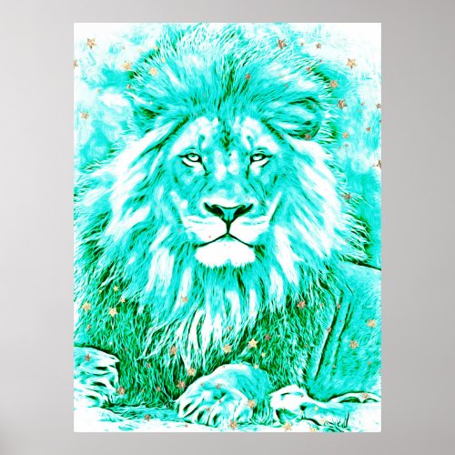  Tourquoise Art Artistic Celestial LION AP23  Poster