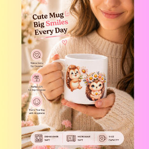 Tow cuteRomantic Floral Hedgehog Duo Illustration Espresso Cup