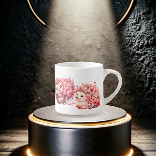  Tow cuteRomantic Floral Hedgehog Duo Illustration Espresso Cup (Creator Uploaded)