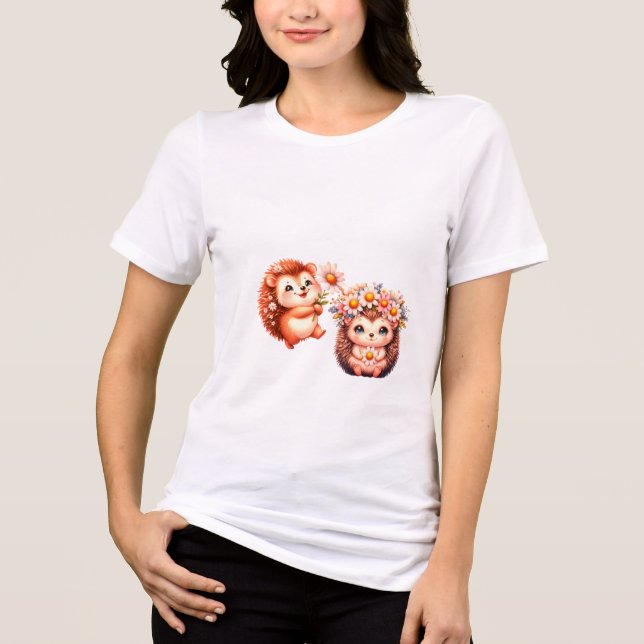  Tow cuteRomantic Floral Hedgehog Duo Illustration Tri-Blend Shirt (Front)