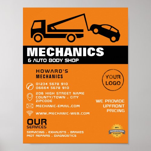 Tow Truck Auto Mechanic  Repairs Advertising Poster