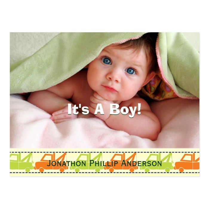 Tow Truck Baby Boy Announcement Postcards