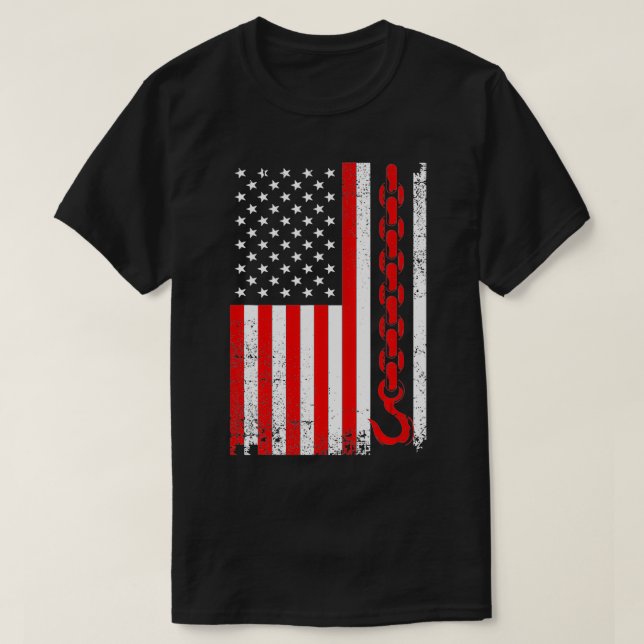 Tow Truck Driver Gift Men USA Flag Towing Hook For T-Shirt (Design Front)