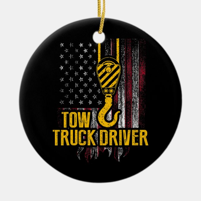 Tow Truck Driver USA Flag Funny Trucker  Ceramic Ornament (Front)
