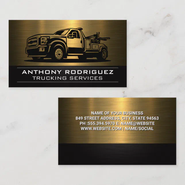Tow Truck Gold Metallic Business Card Zazzle