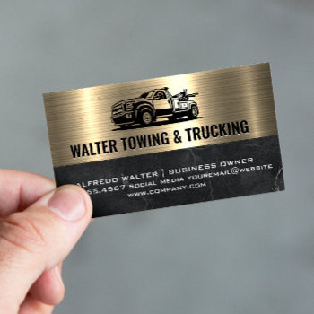 Tow Truck Logo | Metallic Gold Marble Business Card by lovely_businesscards at Zazzle