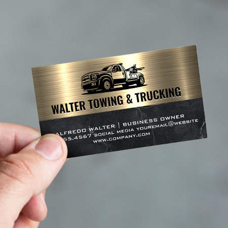 Tow Truck Logo | Metallic Gold Marble Business Card