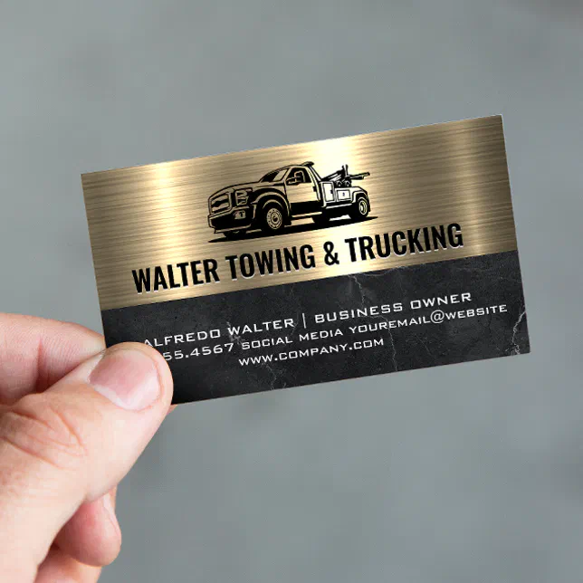 Tow Truck Logo Metallic Gold Marble Business Card Zazzle