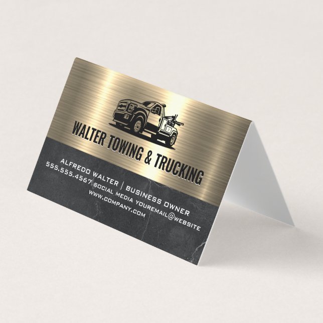 Tow Truck Logo | Metallic Gold Marble Business Card (Front)