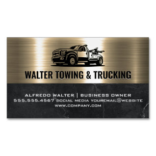 Tow Truck Logo   Metallic Gold Marble Business Card Magnet